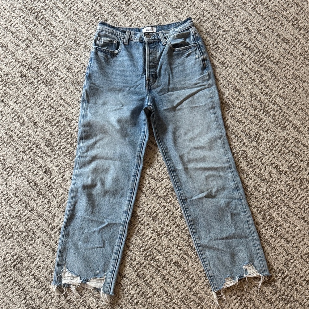 pistola Light Blue Straight-Leg Distressed Hem Jeans